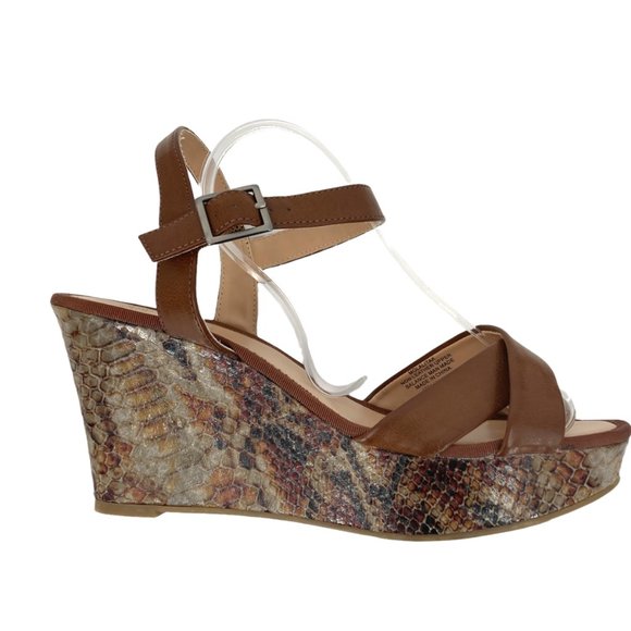 Mootsies Tootsies Molalitak Brown Snake Skin Wedge Sandals - Picture 3 of 10